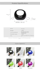 Detailed size specifications of crescent acrylic handbag with chain strap dimensions
