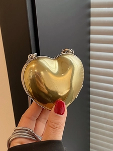 Mini heart-shaped gold mirror acrylic chain bag for summer fashion and crossbody storage
