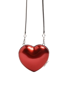 Mini heart-shaped red acrylic crossbody bag with silver snake chain for summer fashion