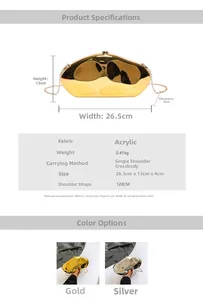 Detailed specs for acrylic evening clutch with wavy texture and dimensions