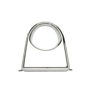 Macro view of metallic silver acrylic evening bag with oversized circular hollow handle