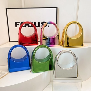 Modern Geometric Evening Bag Women Acrylic Metal Mirror Finish Hollow Round Handle Chain Shoulder Strap Crossbody Handbag