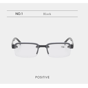 Detail der halbgerahmten schwarzen Lesebrille mit Gläsern in der Stärke von +2,00 Dioptrien
