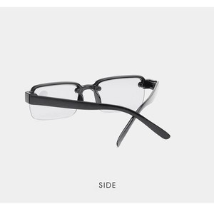 Seitenansicht der mattschwarzen Lesebrille mit Halbrand und stromlinienförmigen Bügeln
