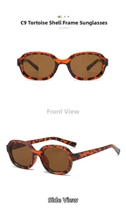 Front and side view of retro oval tortoise shell sunglasses with tea lenses
