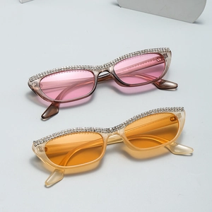 Petites Lunettes De Soleil Œil De Chat Strass Monture PC Verres AC Protection UV400 Y2K Rétro Femmes Tendance