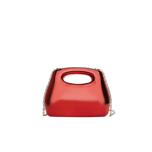 Chic red acrylic evening clutch bag with mirrored finish and golden chain strap