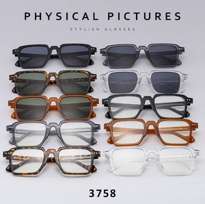 Detailed grid view showing various frame colors and metal rivet hinges of square sunglasses