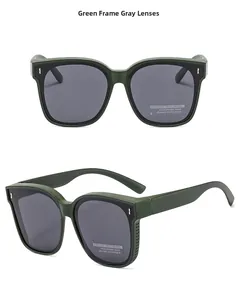 Detailed front and side view of matte green polarized sunglasses with HD lenses