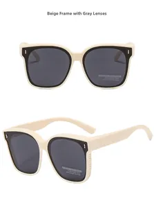 Detail of square polarized sunglasses with cream frame and HD functional lens stickers