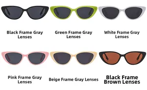 Detailed grid showing cat eye sunglasses in various frame colors with UV protection lenses