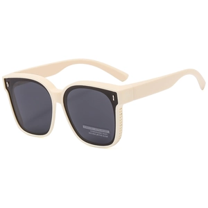 Polarized cream-white oversized sunglasses with side shields and dark grey lenses