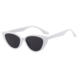 Retro cat-eye sunglasses with thick white acetate frame and dark grey lenses for women