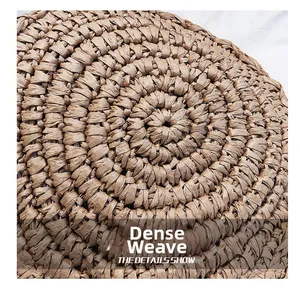 Macro detail of high-density tight weaving on a handcrafted straw beach bag