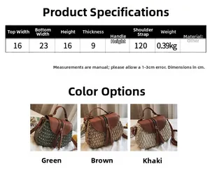 Dimensions détaillées et options de couleurs pour le sac à main en paille tressée femme