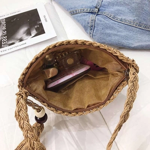 Sac de plage rond en paille fait main avec doublure zippée et rangement intérieur