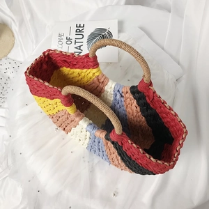 Rainbow striped woven beach bag with large capacity for women summer vacation styling