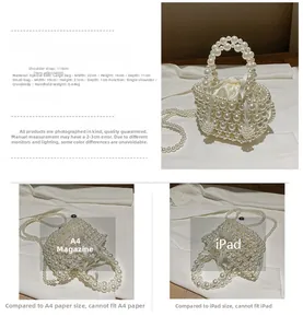Guide détaillé des tailles du sac panier en perles avec doublure satin et bandoulière