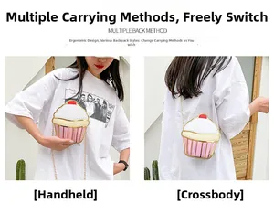 Cute cupcake chain bag for women showing handheld and crossbody carrying options