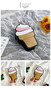 Detailed view of ice cream shaped crossbody bag with quilted PU leather and gold chain