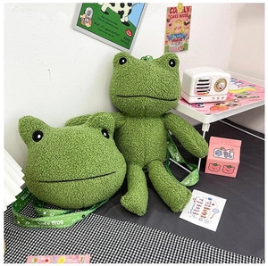 Ensemble sac à dos et sac bandoulière grenouille en peluche verte en tissu polaire doux