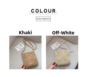 Comparison of khaki and beige straw crossbody bags with intricate floral hollow crochet detail