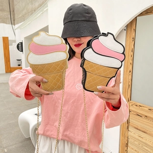 Creative ice cream cone shaped crossbody chain bags with quilted leather for women