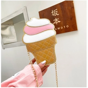 Creative ice cream shaped crossbody bag with pink PU leather and gold chain strap