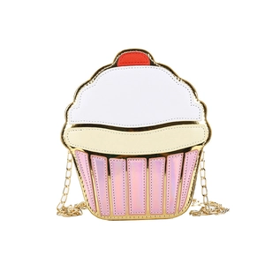 Creative cupcake chain crossbody bag with cherry top and iridescent purple base