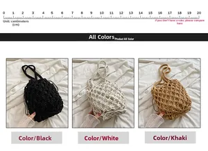 Referencia de tamaño y colores para bolsos de cubo de algodón en negro, blanco y caqui