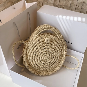 Retro handmade straw shoulder bag for summer beach trips and outdoor vacations