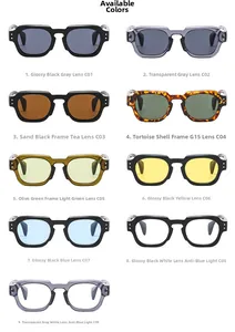 Detailed grid showing nine vintage chunky polygon sunglasses in various frame colors