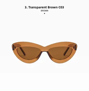 Detail of transparent brown cat eye sunglasses frame with stylish retro design