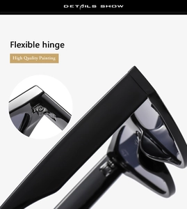 Detail show of high quality painting and flexible hinge on black square sunglasses