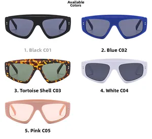 Detailed grid showing five color options of trendy triangle cat eye sunglasses
