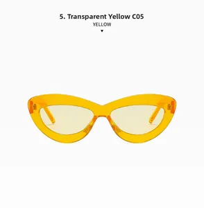 Detailed view of trendy transparent yellow cat eye sunglasses with resin frames