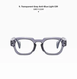 Detailed view of grey clear anti-blue light lenses on modern polygonal sunglasses
