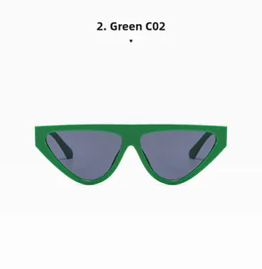 Detail of vintage cat-eye sunglasses with green frames and dark grey polarized lenses
