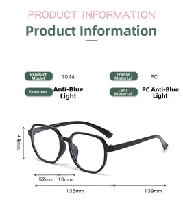 Detailed size chart of square blue light glasses with 135mm total frame width