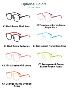 Selection of seven colorful square frame blue light glasses in glossy plastic finish