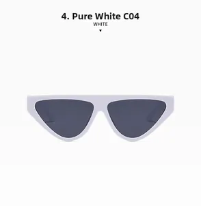 Detailed close-up of white acetate cat-eye sunglasses with dark grey lenses in C04 style