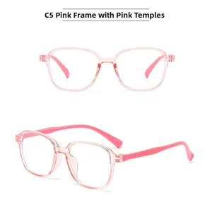 Détail des lunettes anti-lumière bleue C5 roses pour enfants à verres clairs