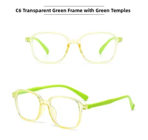 Détails de monture carrée pour enfants en vert transparent et fluorescent modèle C6