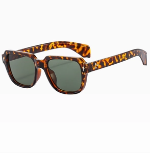 Detail der Sonnenbrille mit Schildpatt-Rahmen, grünen Gläsern und Stern-Applikation