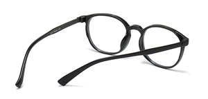 Vue détaillée des lunettes rondes noires montrant le modèle 1018 et la taille 48-20-130