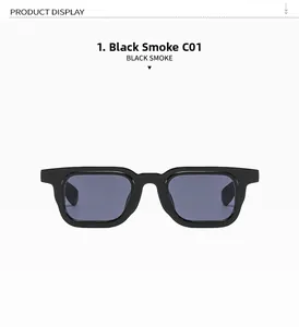 Front view of square punk sunglasses featuring bright black frames and grey lenses