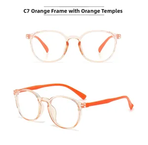Vues détaillées des lunettes rondes anti-lumière bleue pour enfants en orange modèle C7