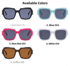 Cinq coloris de lunettes de soleil carrées avec branches larges et verres teintés