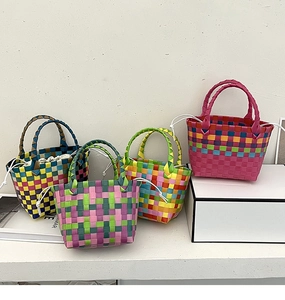 Mini borse a cesto intrecciate a mano colorate con fodera a coulisse e trame