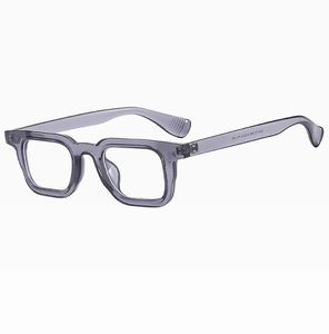 Detail view of transparent grey rectangular glasses frame with ZN3130 size specifications